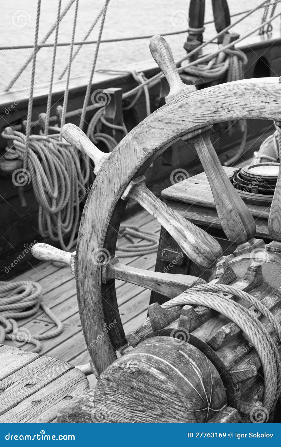 Steering Wheel of a Sailing Vessel Stock Image Image of cable, blue