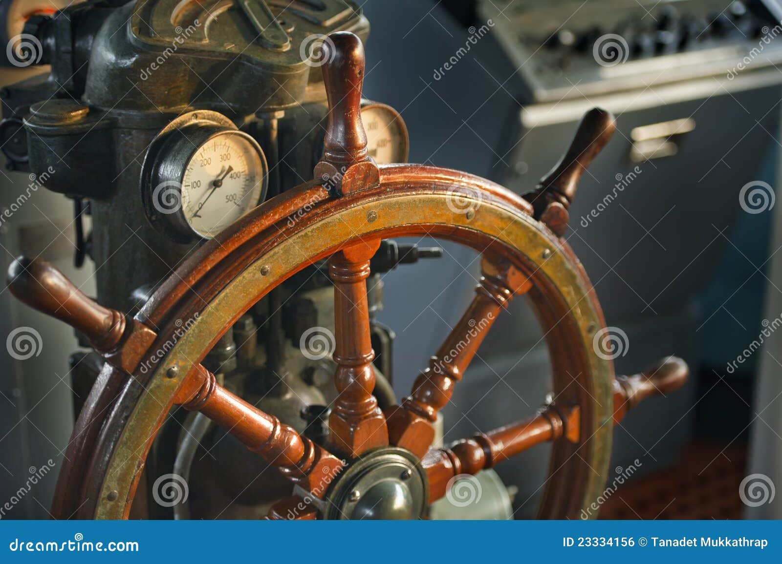 Steering wheel in ship stock photo. Image of transport 23334156