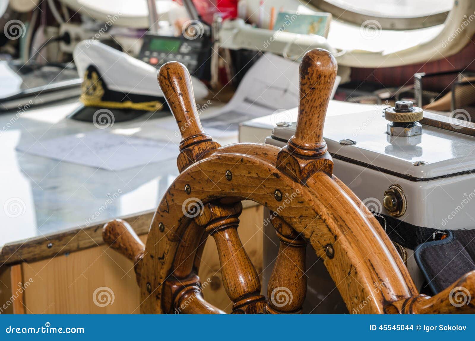 Steering wheel of the ship stock photo. Image of leadership 45545044