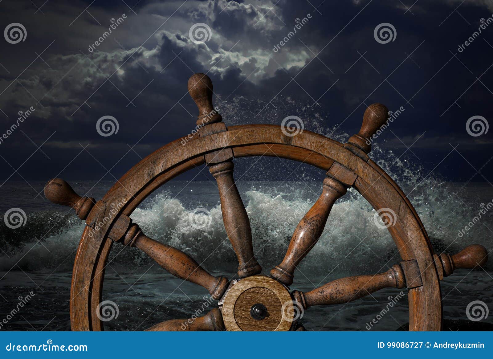 Steering Wheel and Storm Waves 3d Illustration Stock Illustration