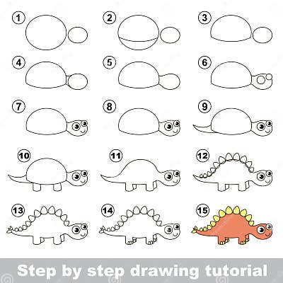 Stegosaurus. Drawing Tutorial. Stock Vector - Illustration of dino ...