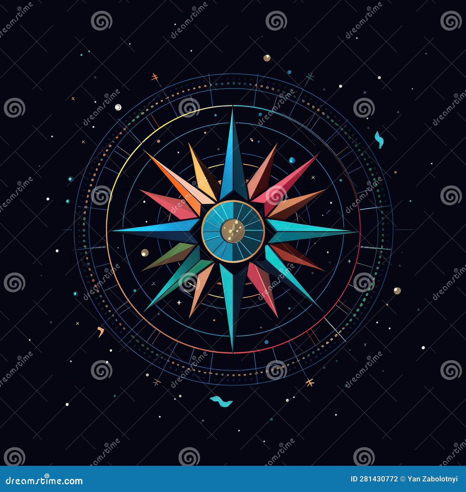 stellar guide a compass icon resembling a starry sky with each cardinal direction. generative ai