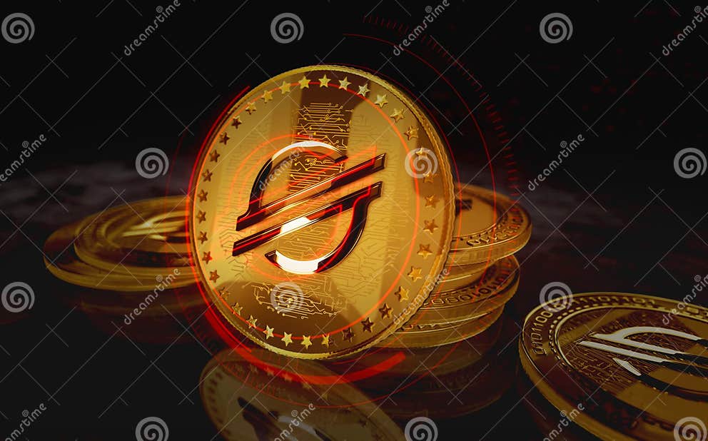 Stellar XLM Cryptocurrency Golden Coin 3d Illustration Stock