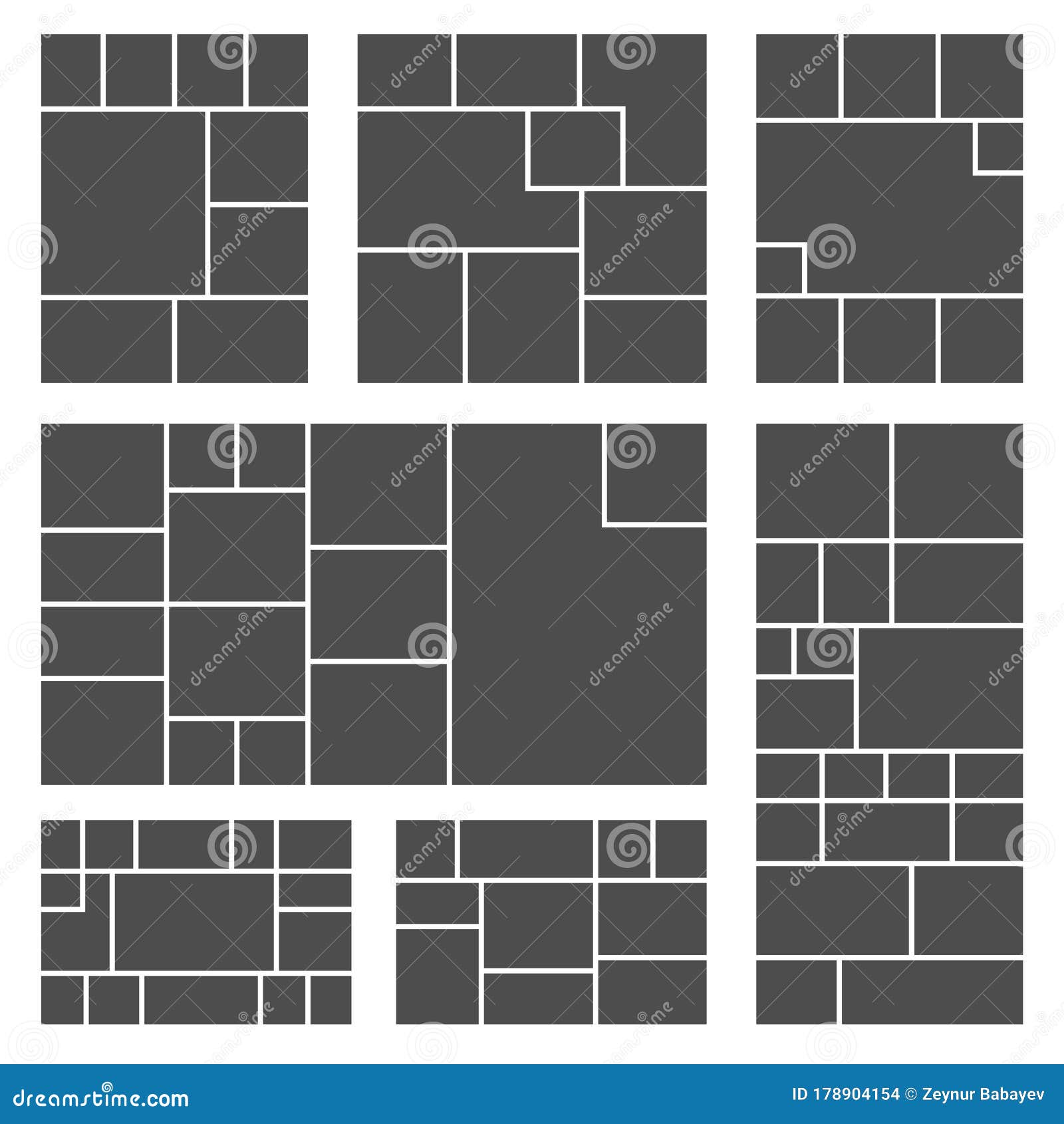 Stellen Sie Von Den Quadrat- Oder Rechteckfotocollagenschablonen Ein.  Fotogitter-Bildzusammensetzung. Vektorillustration. Vektor Abbildung -  Illustration von feld, digital: 178904154