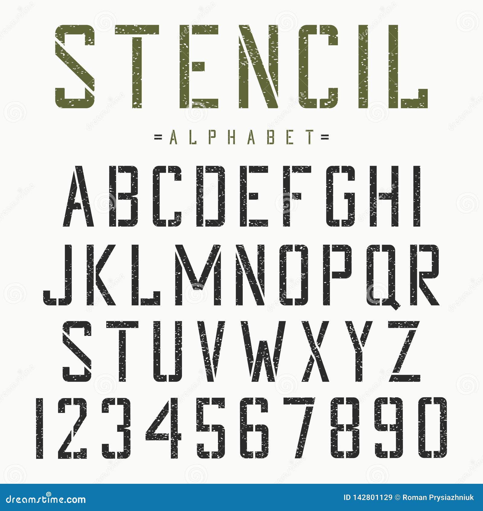 stencil font. alphabet and numbers for stencil-plate. vintage grunge typeface. .
