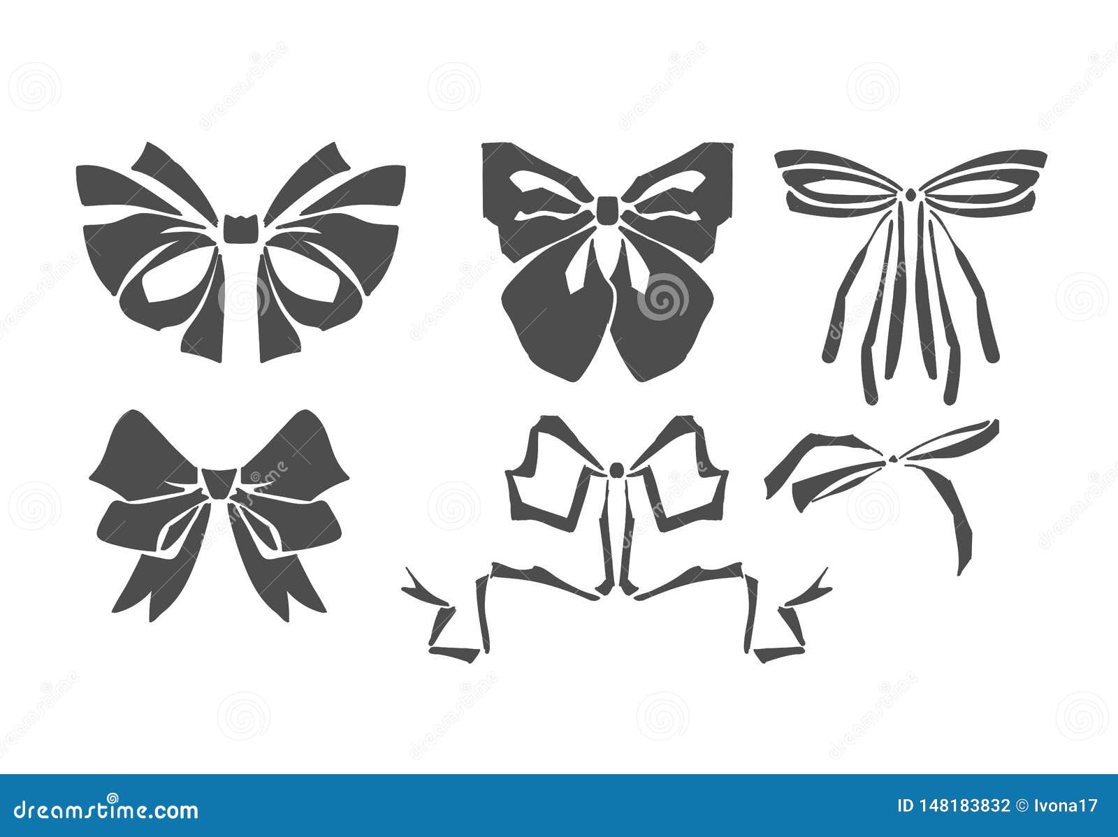 Stencil Vector Damask Bows Set Ribbons Design Elements Stock
