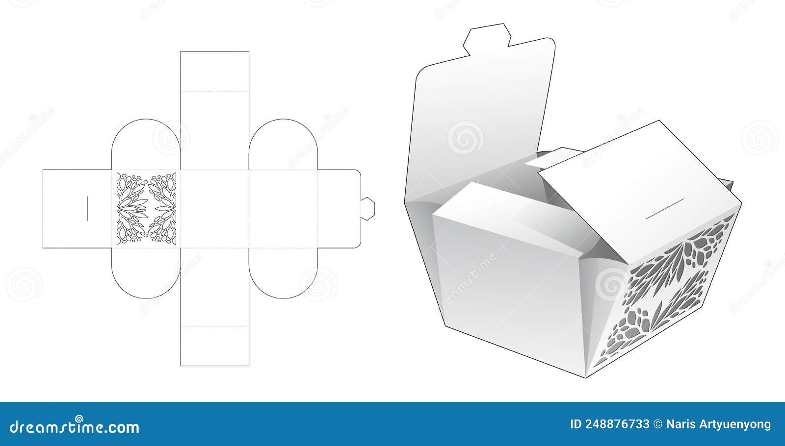 Stenciled Folding Bakery Box Die Cut Template and 3D Mockup Stock