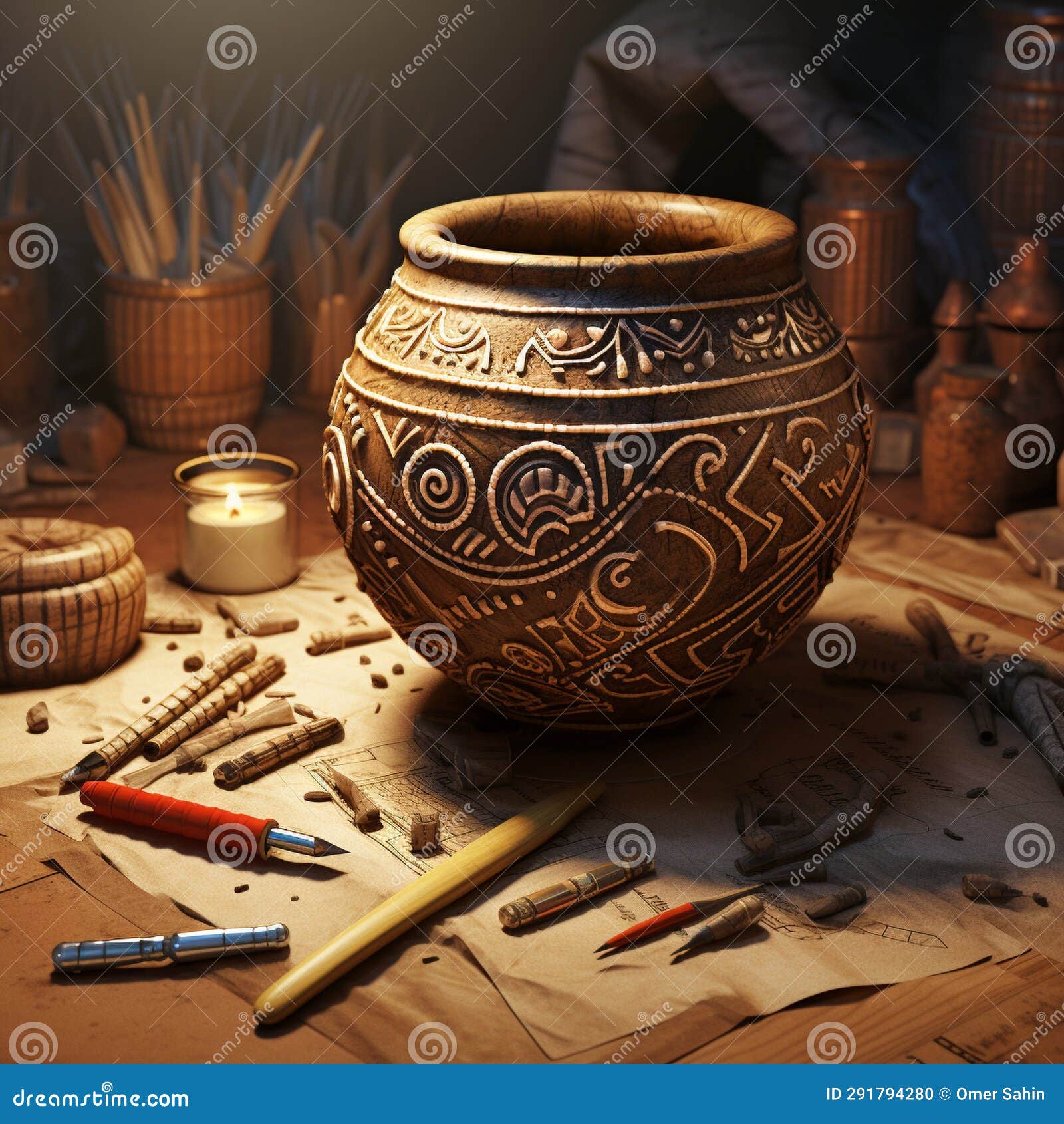 Ancient Pottery Artifact with Intricate Details and Vibrant Colors