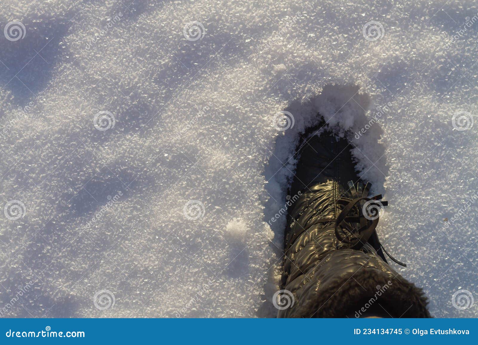 Step Foot in Black Snow Boots in the Snow in Winter Stock Image - Image ...