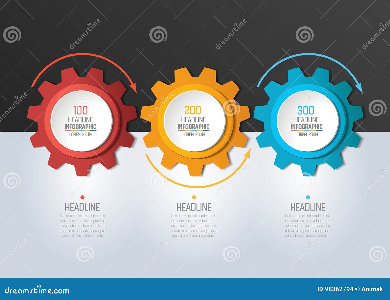 3 step infographic. circles with arrows.