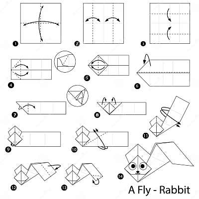 Step by Step Instructions How To Make Origami a Fly Rabbit Stock Vector ...