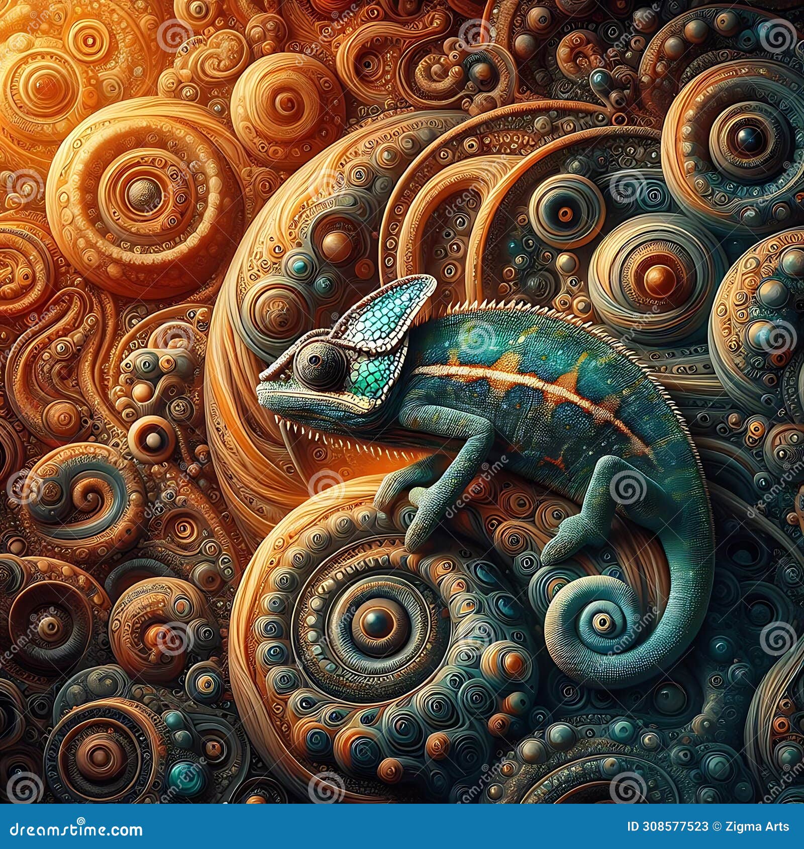 colourful chameleon close-up look in spectacular view