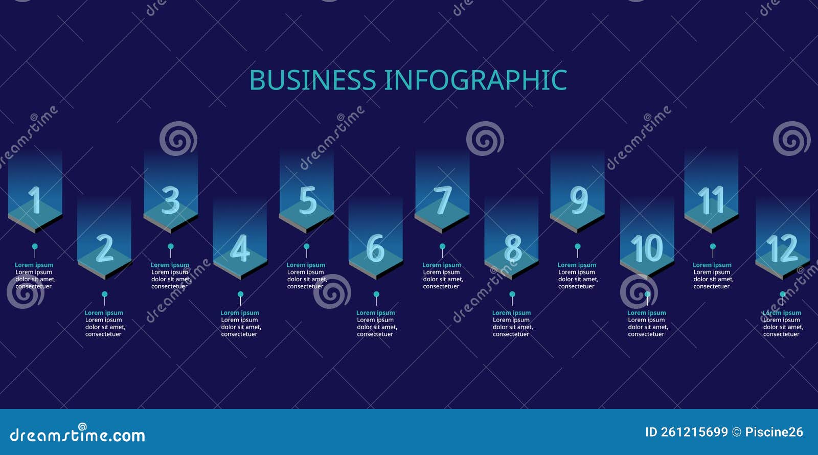 step number chart template for infographic for presentation for 12  with blue light