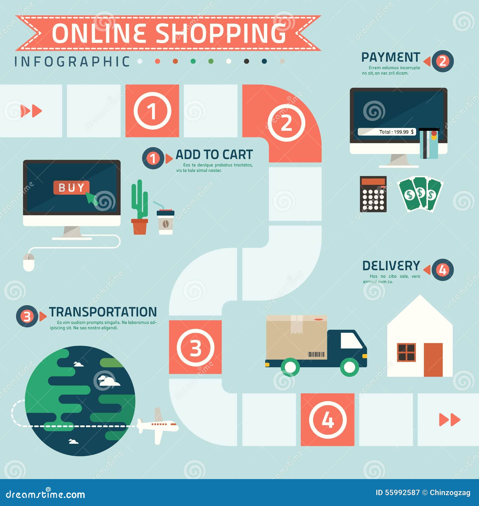 Step For Online Shopping Infographic Stock Vector - Image ...
