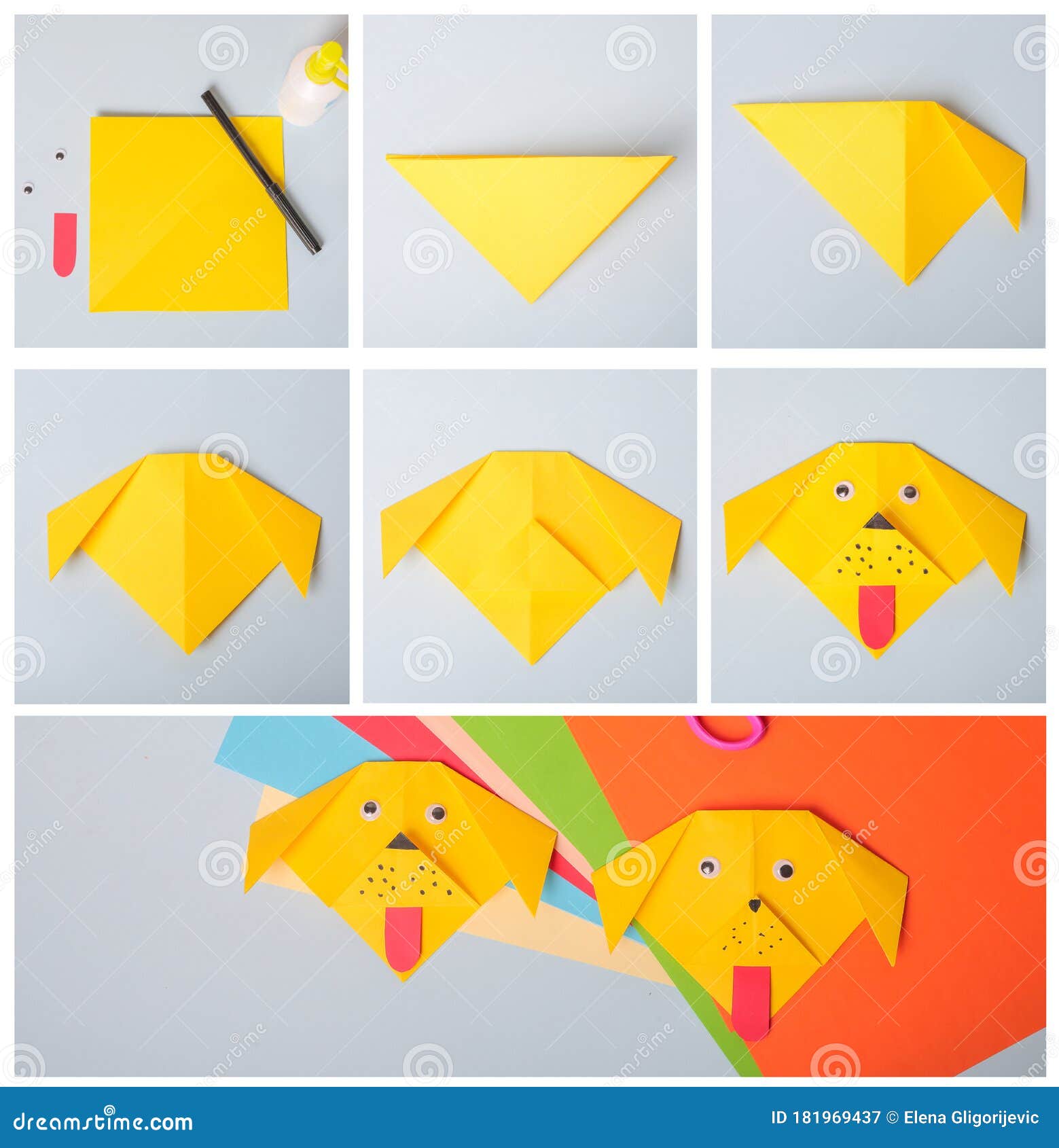 Step by Step Photo Instruction. How To Make Origami Paper Dog. DIY for  Children. Children`s Art Project Craft for Kids Stock Image - Image of  inspiration, background: 181969437