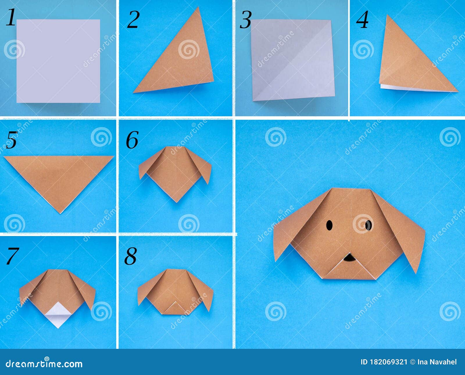 Step by Step Photo Instruction How To Make Origami Paper Dog. Simple