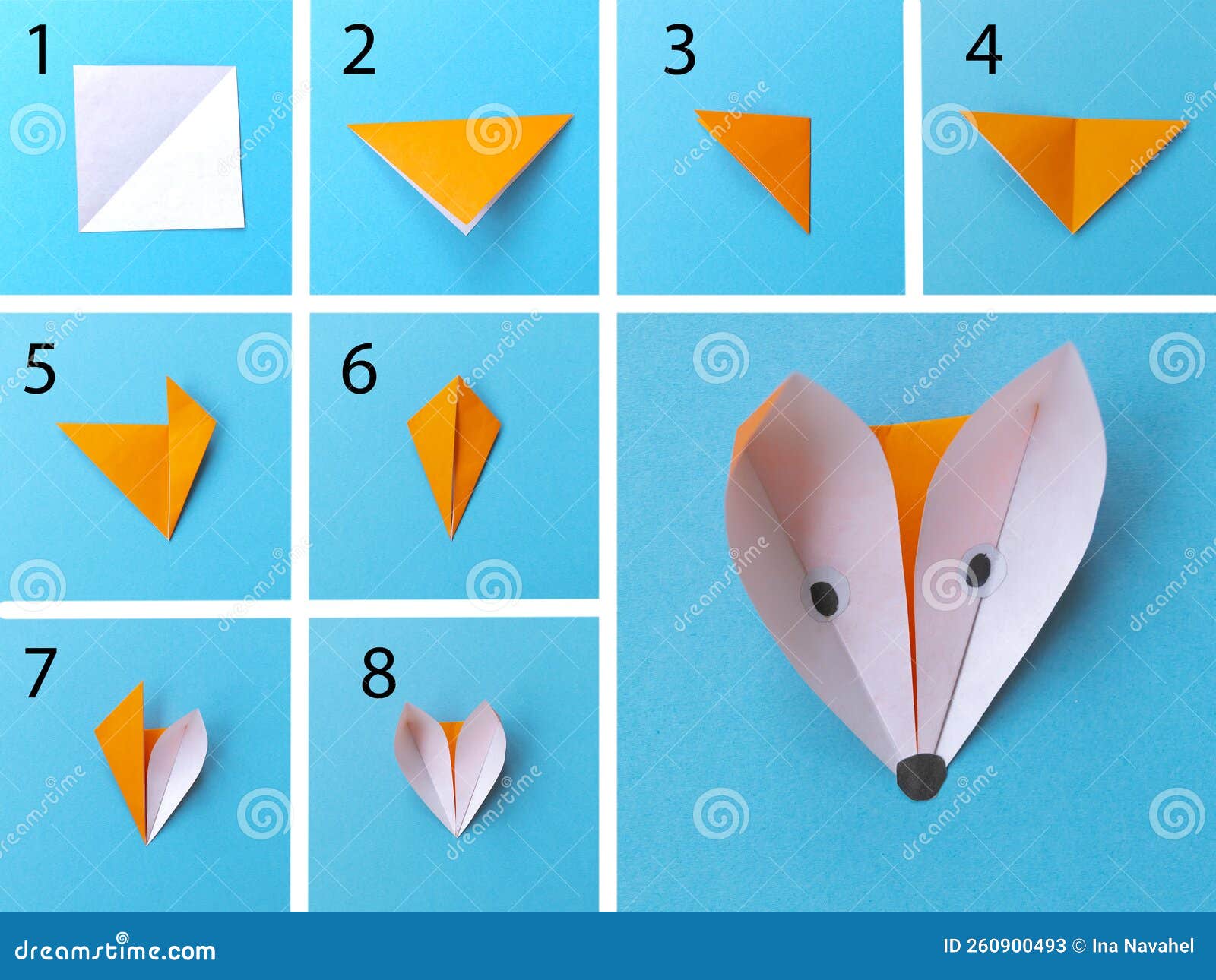 Step by Step Photo Instruction How To Make Origami Paper Fox. Simple Diy  with Kids Children S Concept Stock Image - Image of design, creativity:  260900493