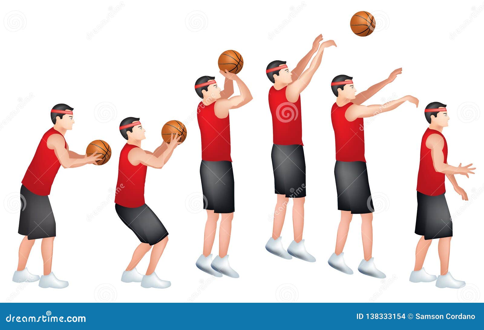 A Basketball Jump Shot Steps Stock Vector Illustration Of Active Line