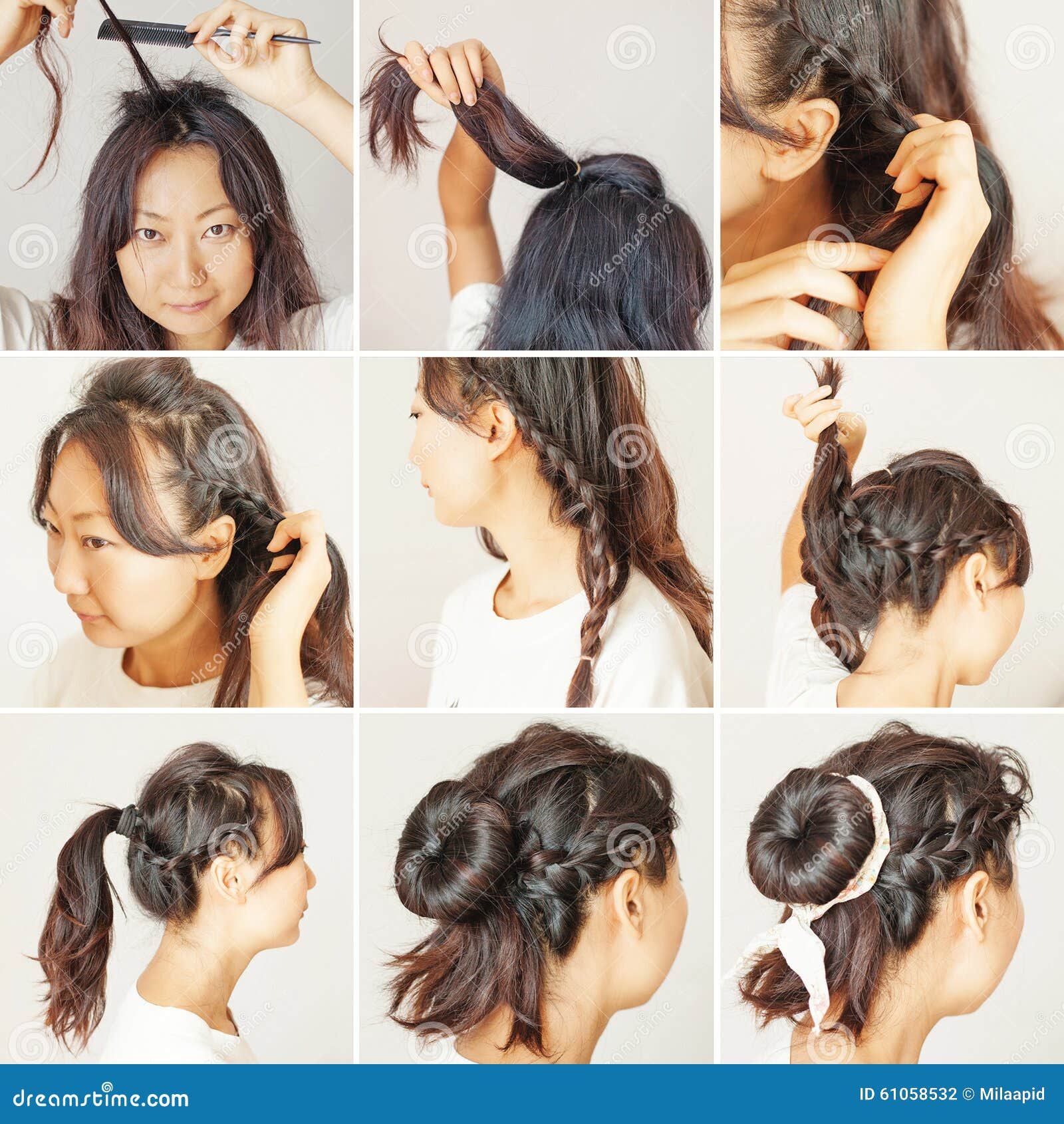 step by step hairstyle idea stock photo - image of korean