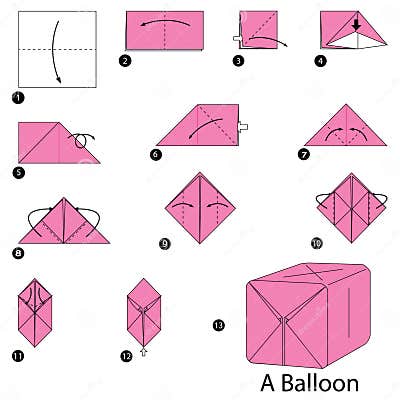 Step by Step Instructions How To Make Origami a Balloon. Stock Vector ...