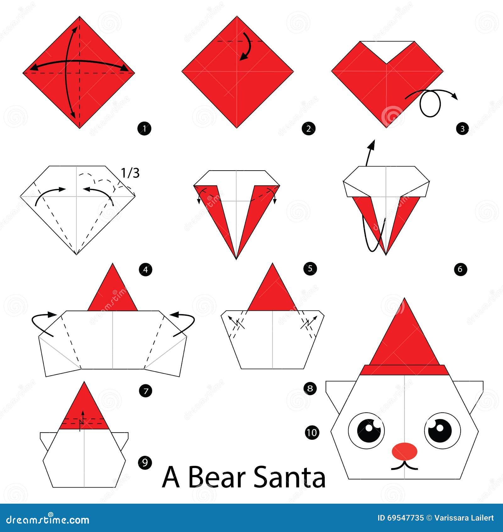 Step By Step Instructions How To Make Origami A Bear Santa 