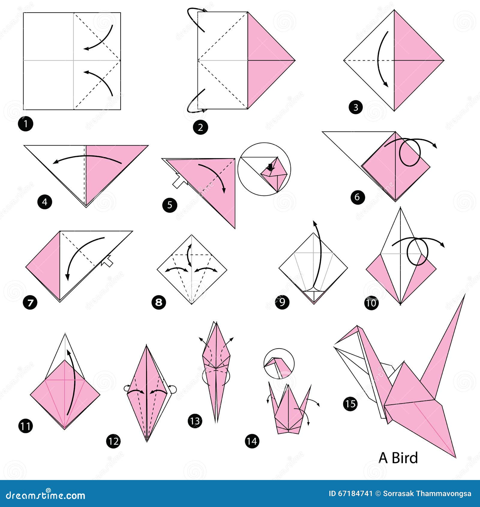 step by step instructions how to make origami a bird.