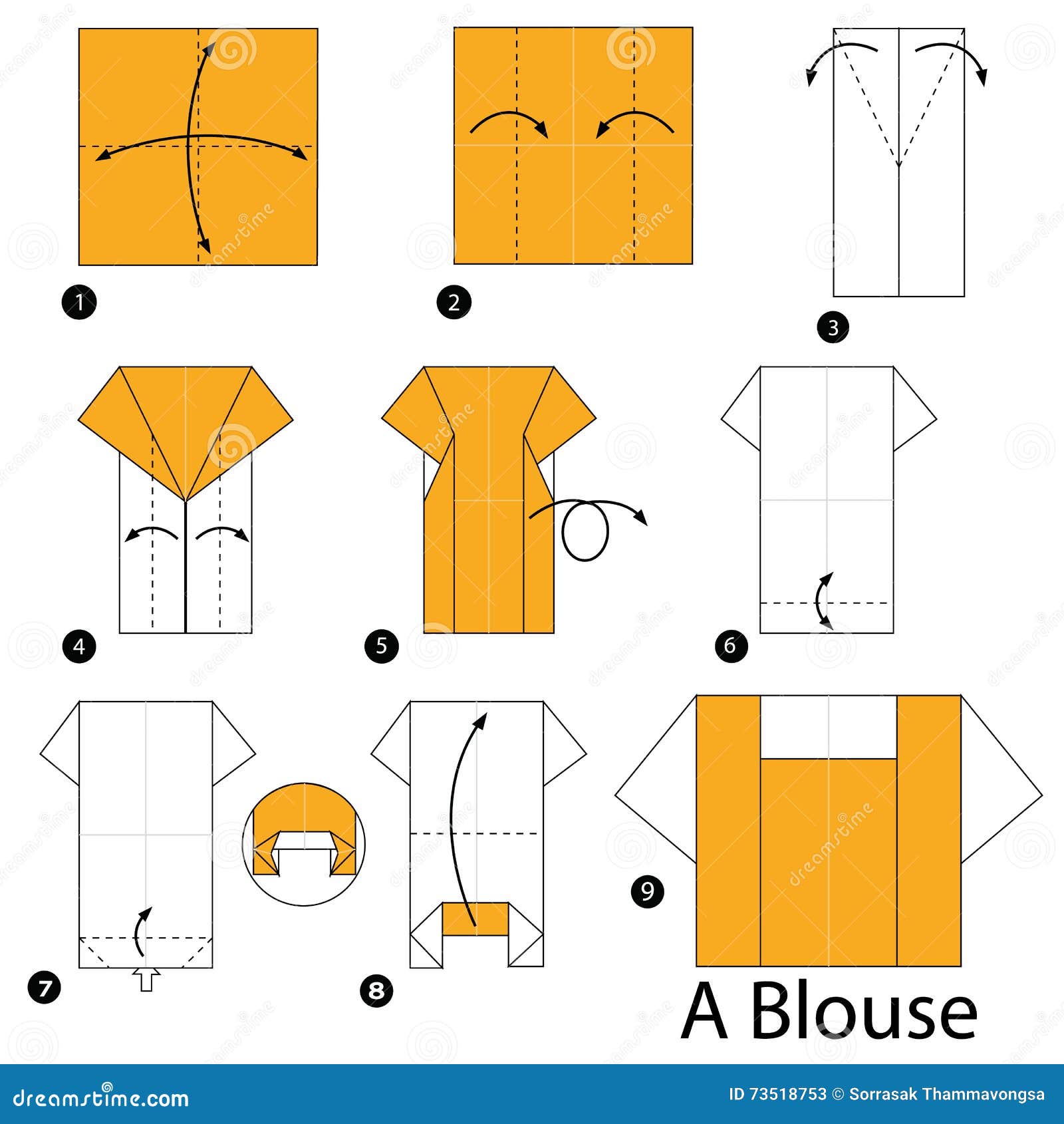 Step by Step Instructions How To Make Origami a Blouse. Stock Vector ...