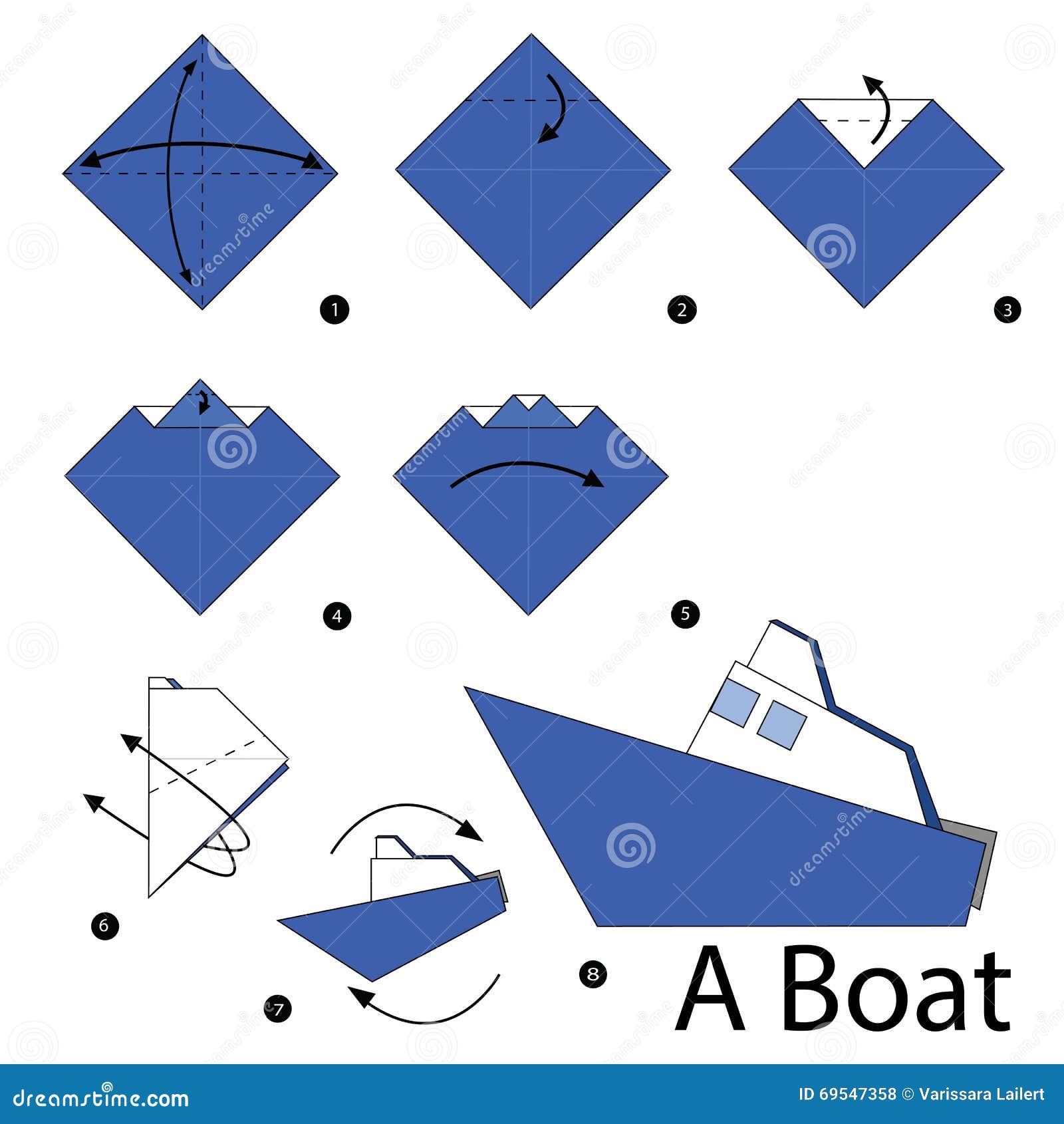 Step By Step Instructions How To Make Origami A Boat. Stock Vector Illustration of hobby