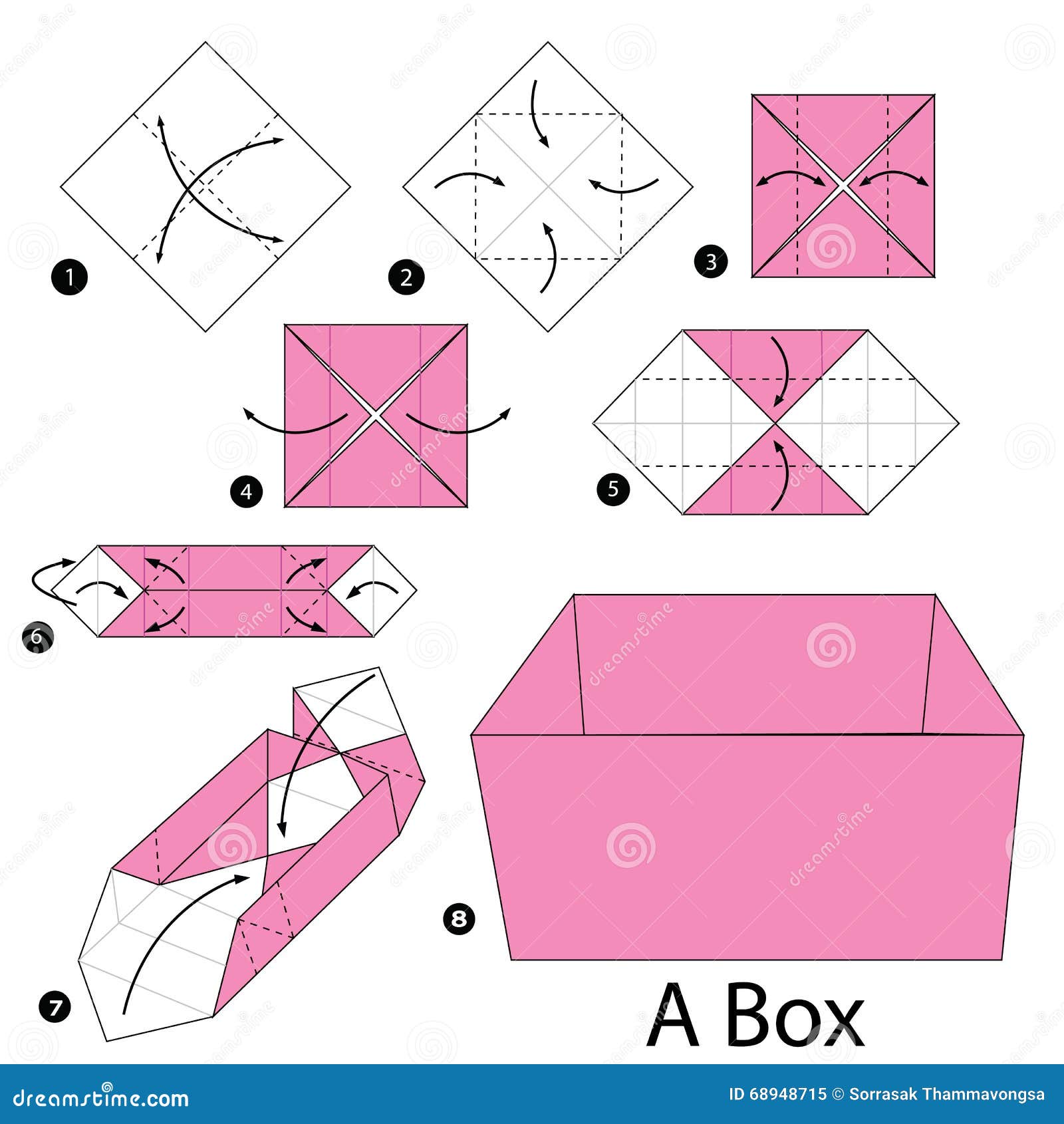 Step by Step Instructions How To Make Origami a Box. Stock Vector