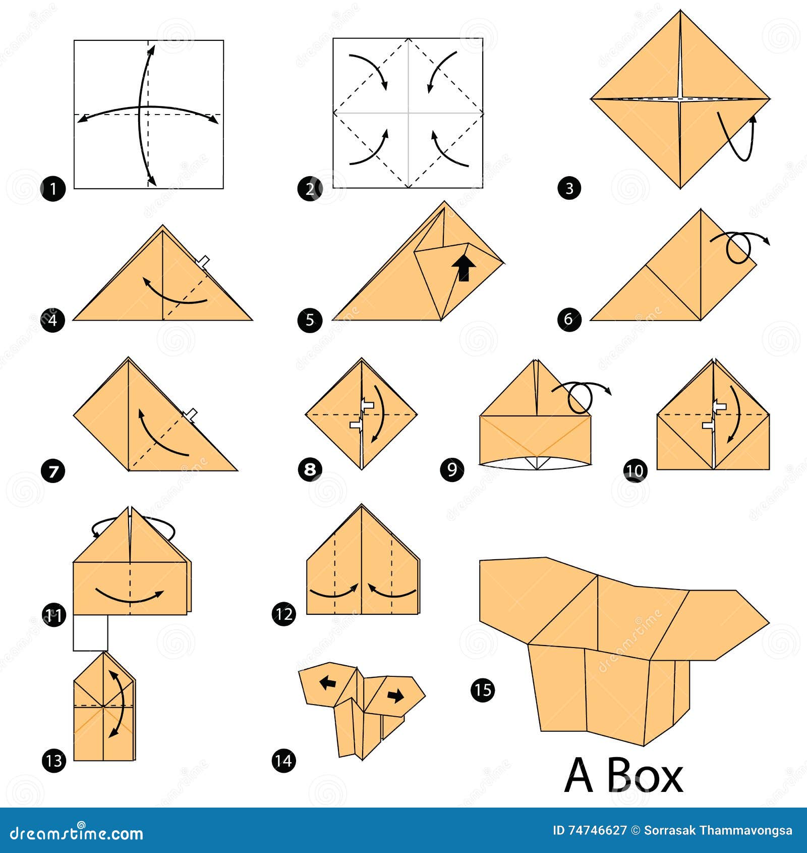 Step By Step Instructions How To Make Origami A Box. Stock