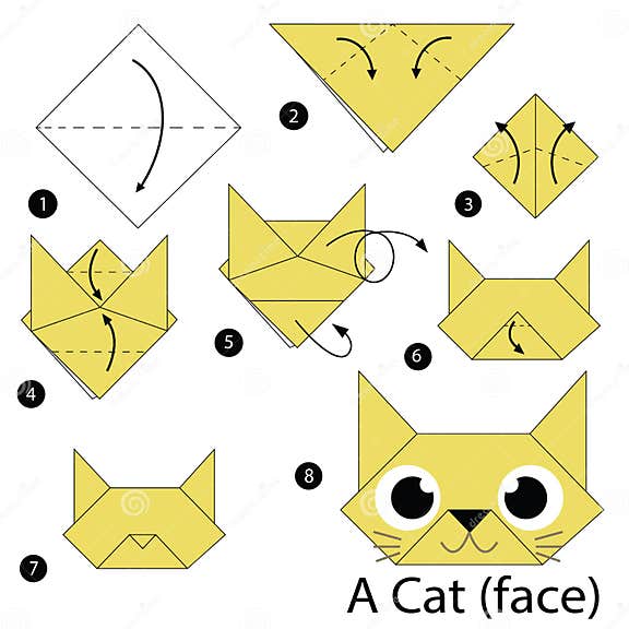 Step by Step Instructions How To Make Origami a Cat. Stock Vector ...