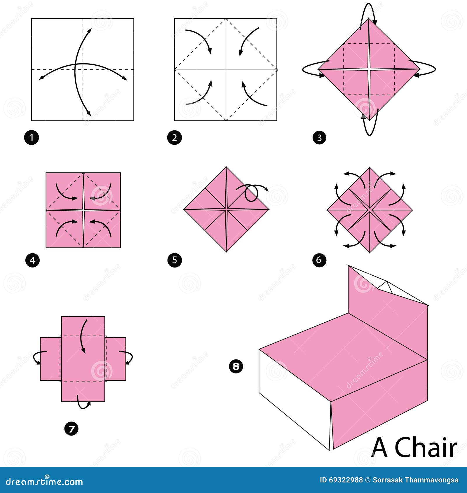 Step By Step Instructions How To Make Origami A Chair Stock