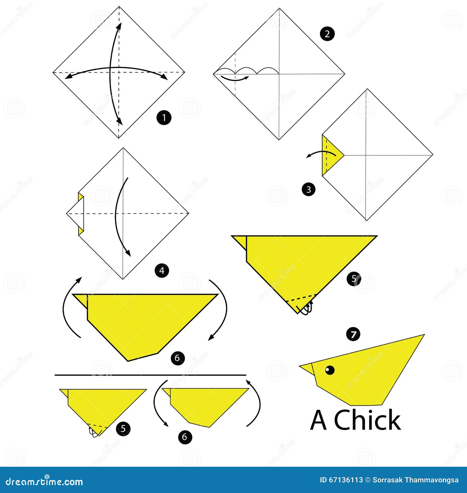 Step By Step Instructions How To Make Origami Chick. Stock Vector Illustration of steps, paper