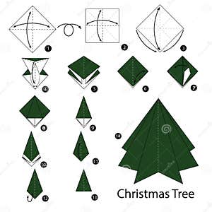 Step By Step Instructions How To Make Origami Christmas Tree Stock 