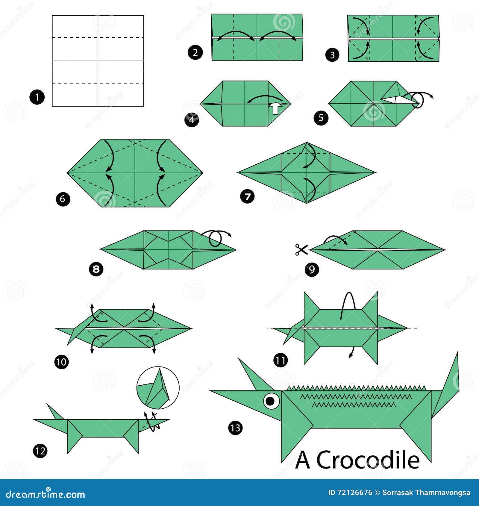 Download Step By Step Instructions How To Make Origami A Crocodile. Stock Vector - Illustration of folded ...