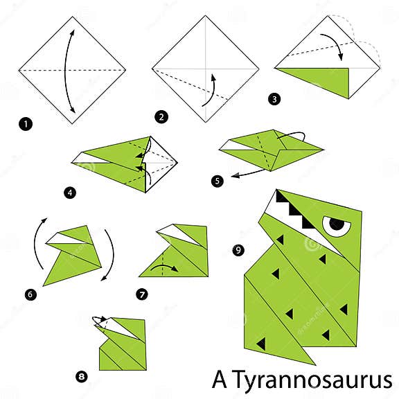 Step by Step Instructions How To Make an Origami a Dinosaur. Stock ...