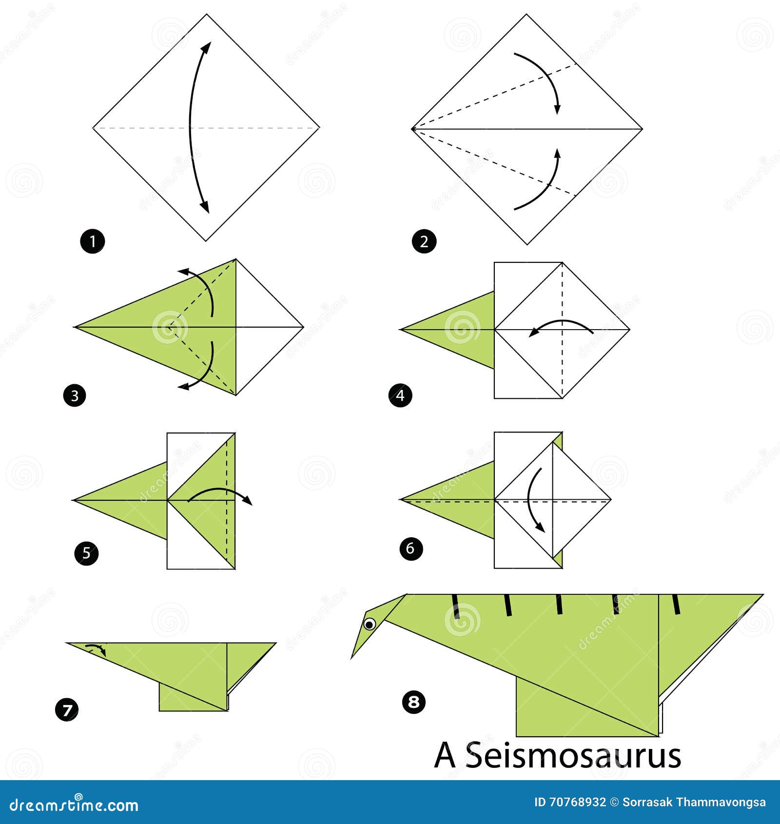 Step By Step Instructions How To Make Origami A Dinosaur. Stock Vector Illustration of