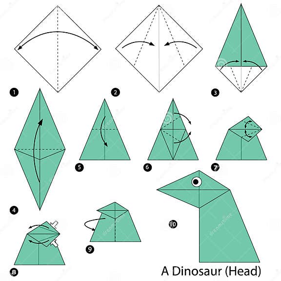 Step by Step Instructions How To Make Origami a Dinosaur (Head). Stock ...