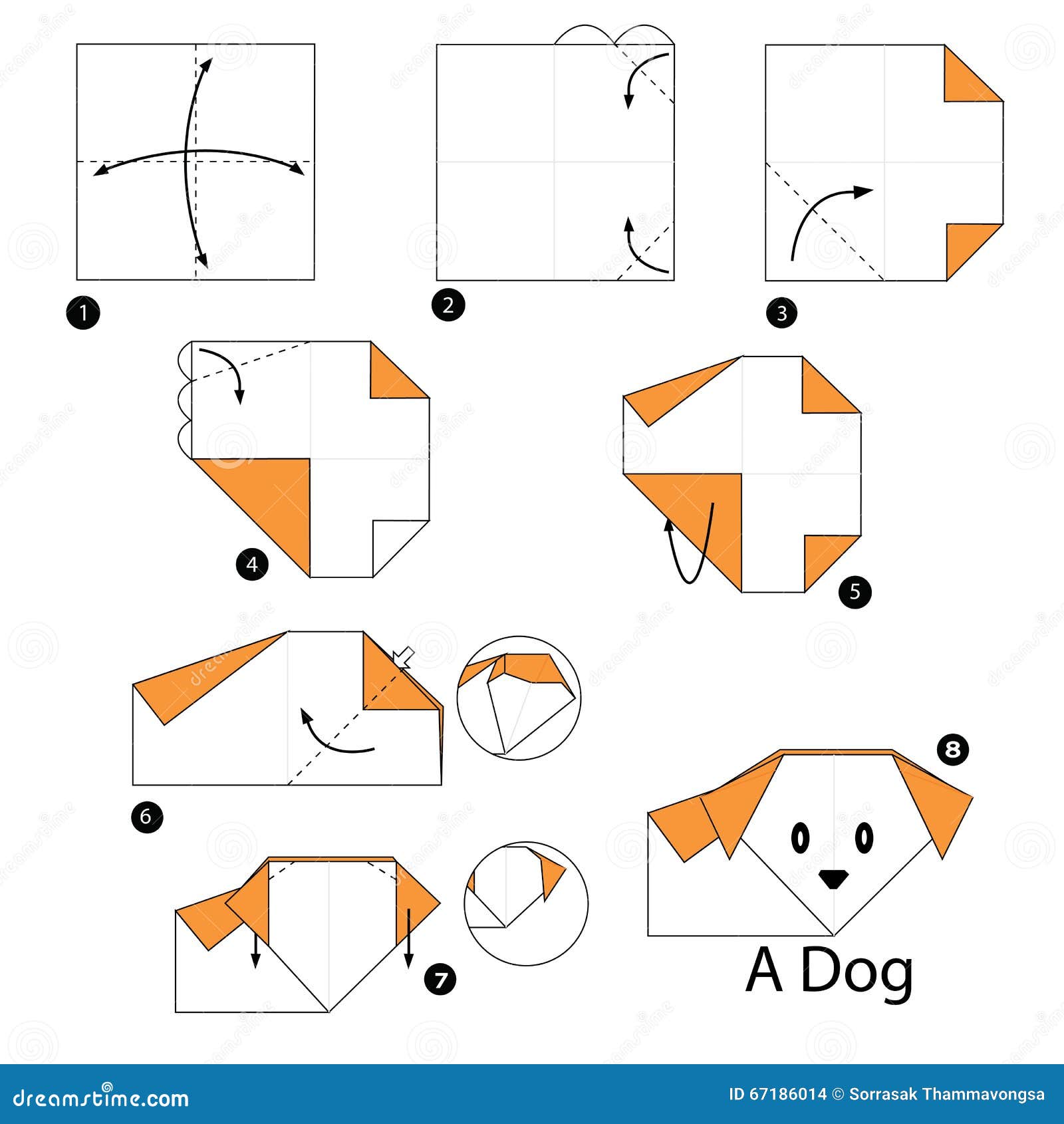 Step by Step Instructions How To Make Origami a Dog. Stock Vector