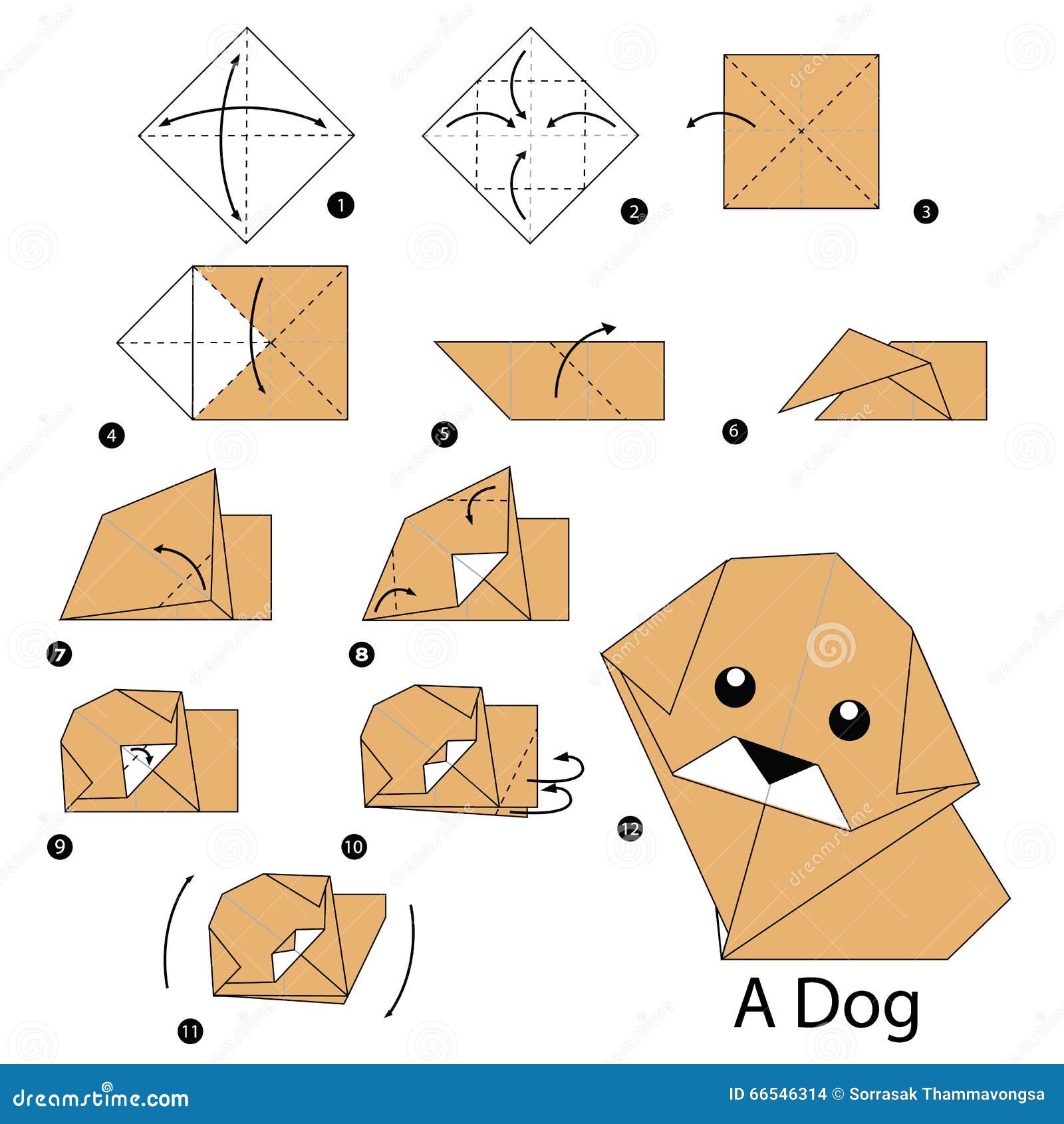 Step by Step Instructions How To Make Origami Dog. Stock Vector -  Illustration of color, instructions: 66546314