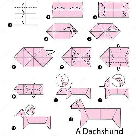 Step by Step Instructions How To Make Origami a Dog. Stock Vector ...