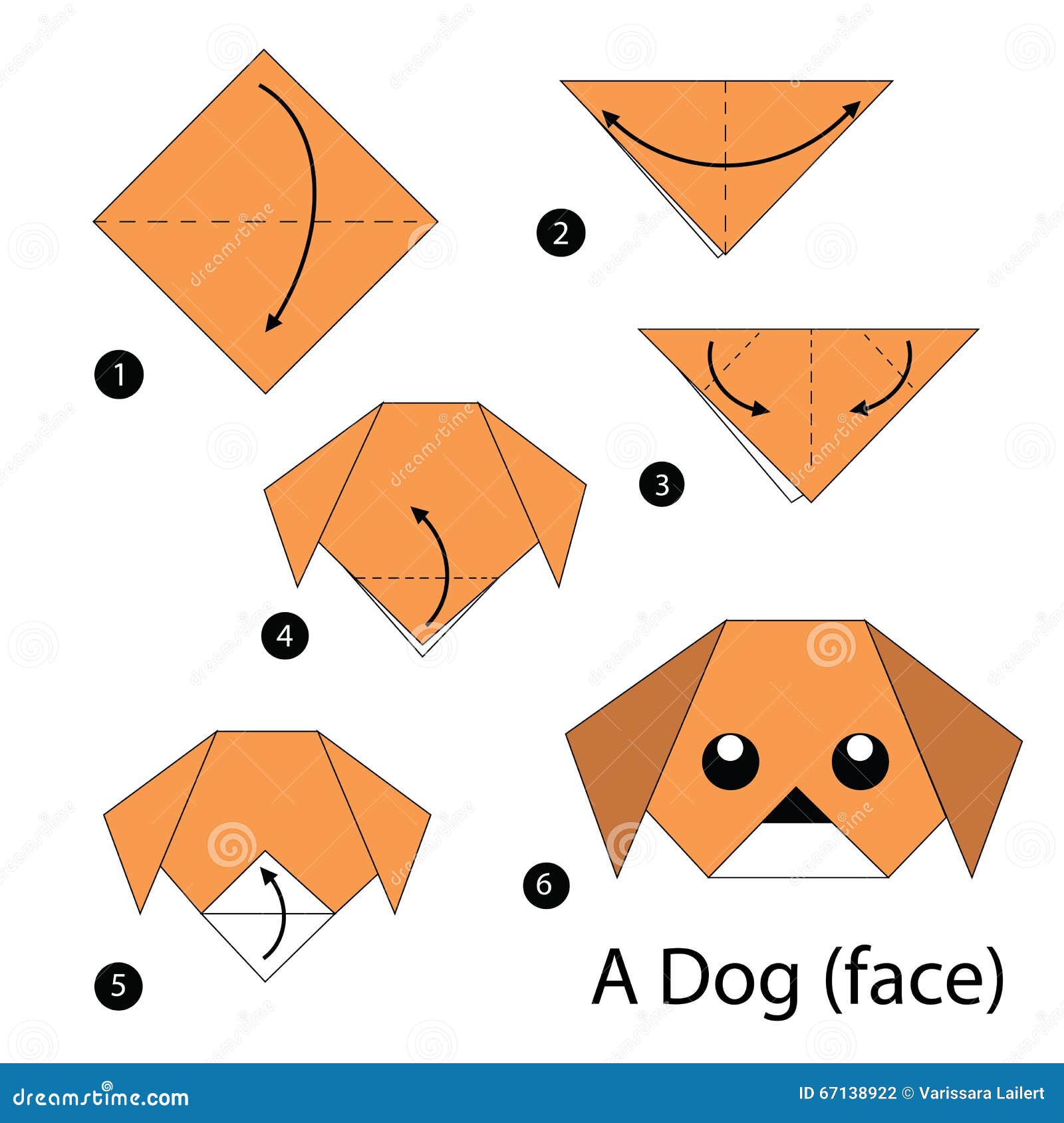 Step by Step Instructions How To Make Origami a Dog (face). Stock