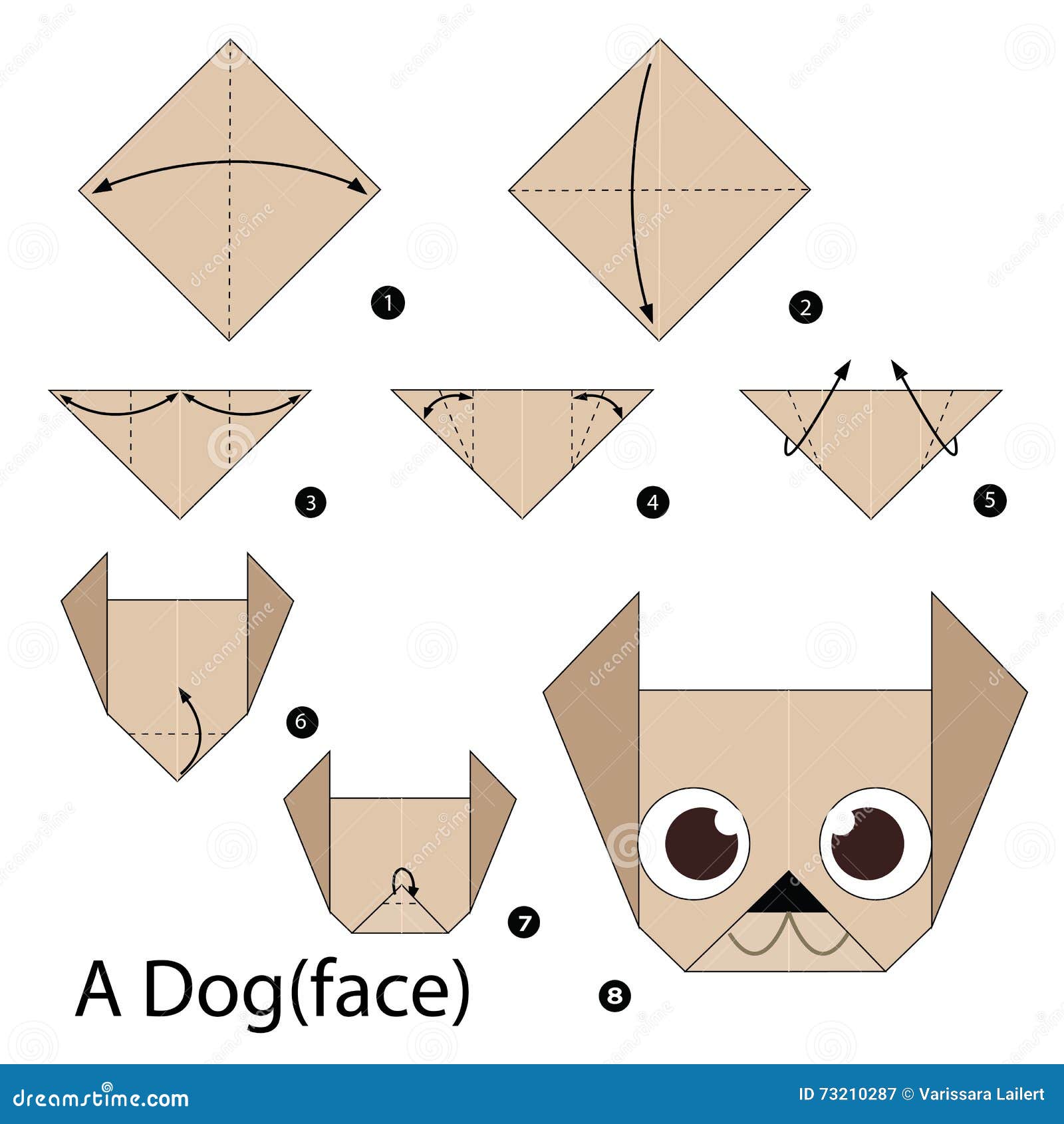 Step by Step Instructions How To Make Origami a Dog. Stock Vector