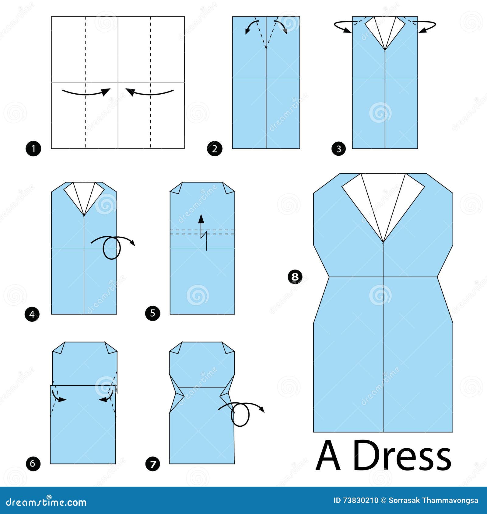 Step By Step Instructions How To Make Origami A Dress. Vector ...