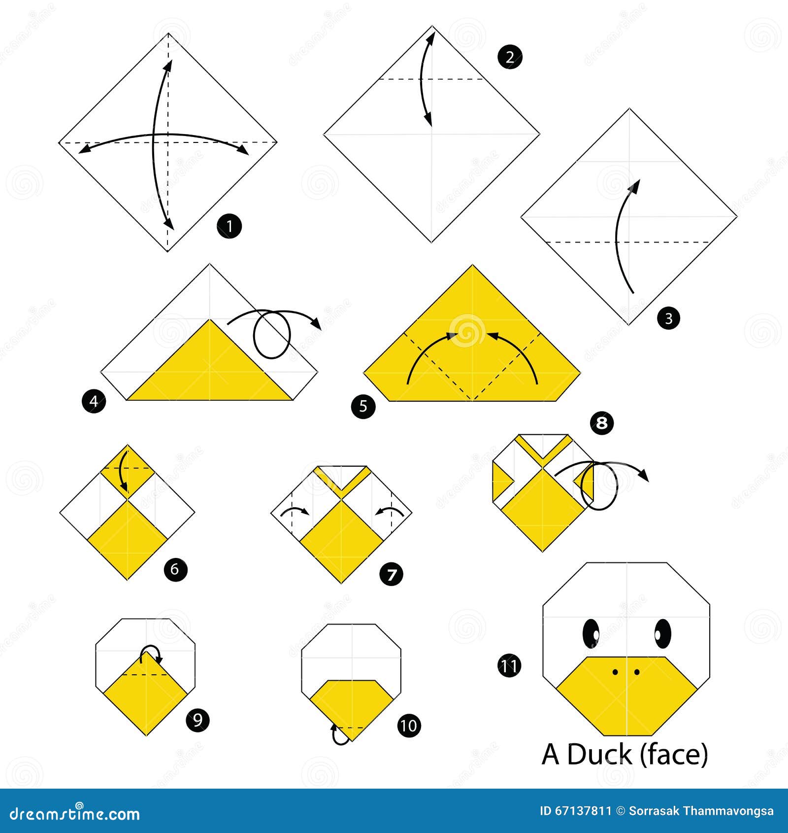 Step By Step Instructions How To Make Origami Duck Stock