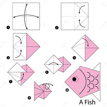 Step by Step Instructions How To Make Origami a Fish. Stock Vector ...