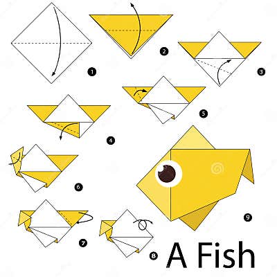 Step by Step Instructions How To Make Origami a Fish. Stock Vector ...