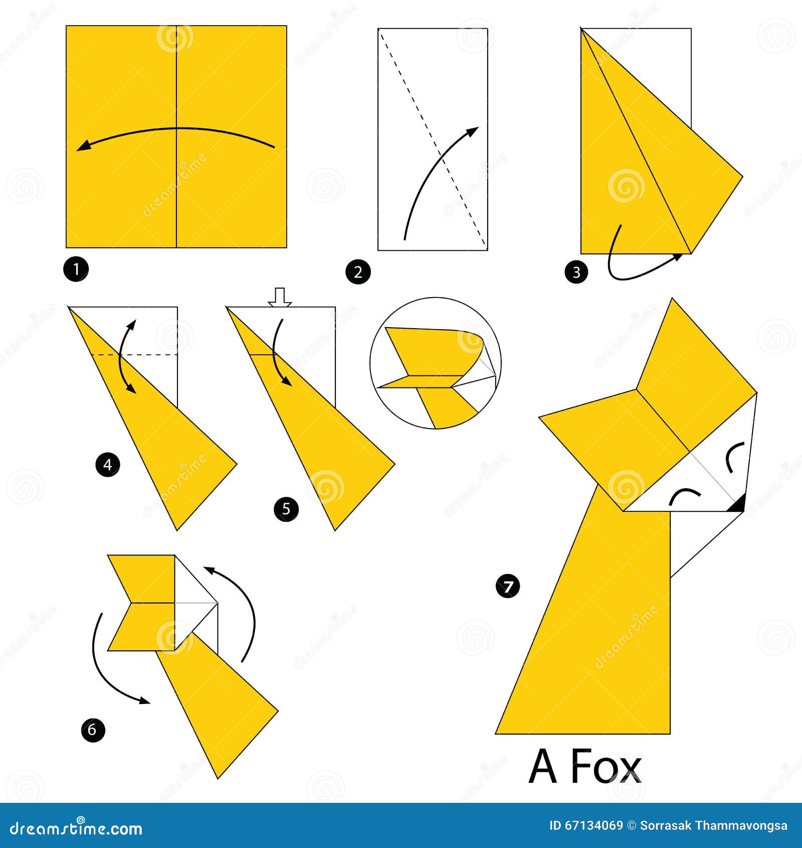 Step By Step Instructions How To Make Origami A Fox. Stock