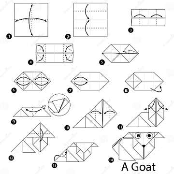 Step by Step Instructions How To Make Origami a Goat Stock Vector ...