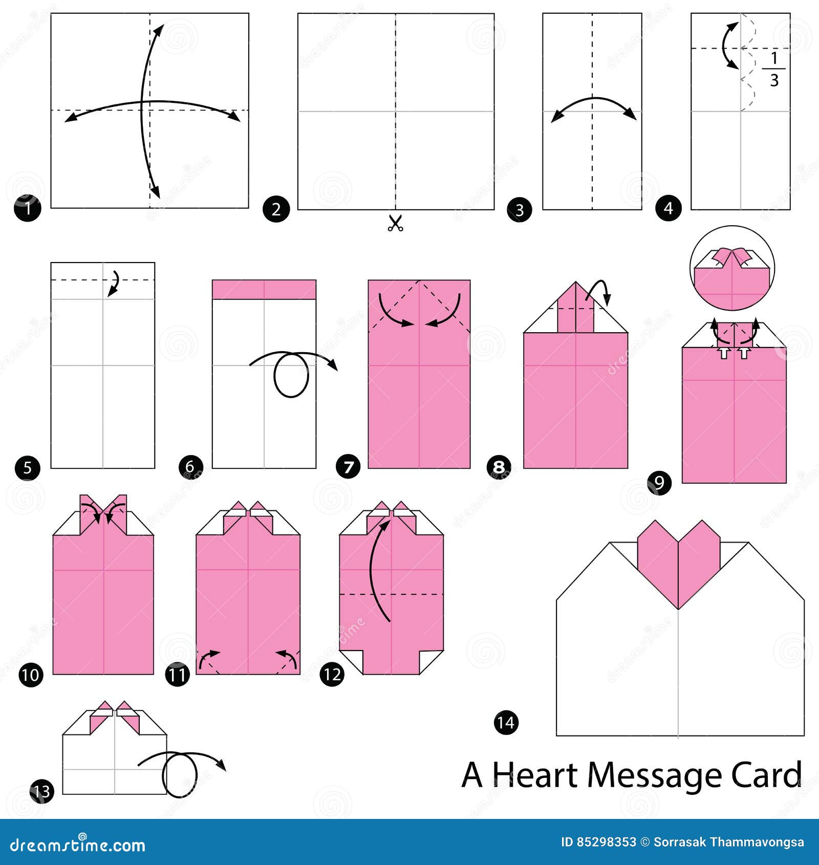 Step by Step Instructions How To Make Origami a Heart Message Card